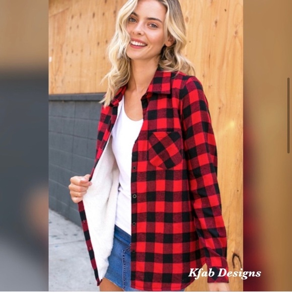 New! Clearance 🍇 buffalo Plaid Sherpa fleece lined flannel Top - Picture 5 of 12